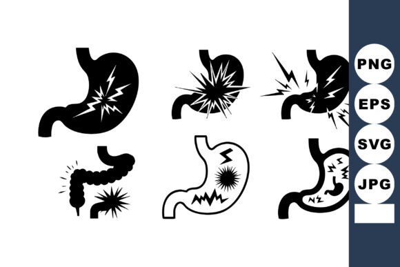 Stomach Pain Vector Icons for Embroidery